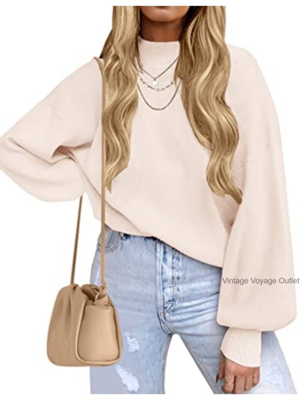 Turtleneck Long Sleeve Knit Oversized Sweater Pullover Loose Fit Mock Neck